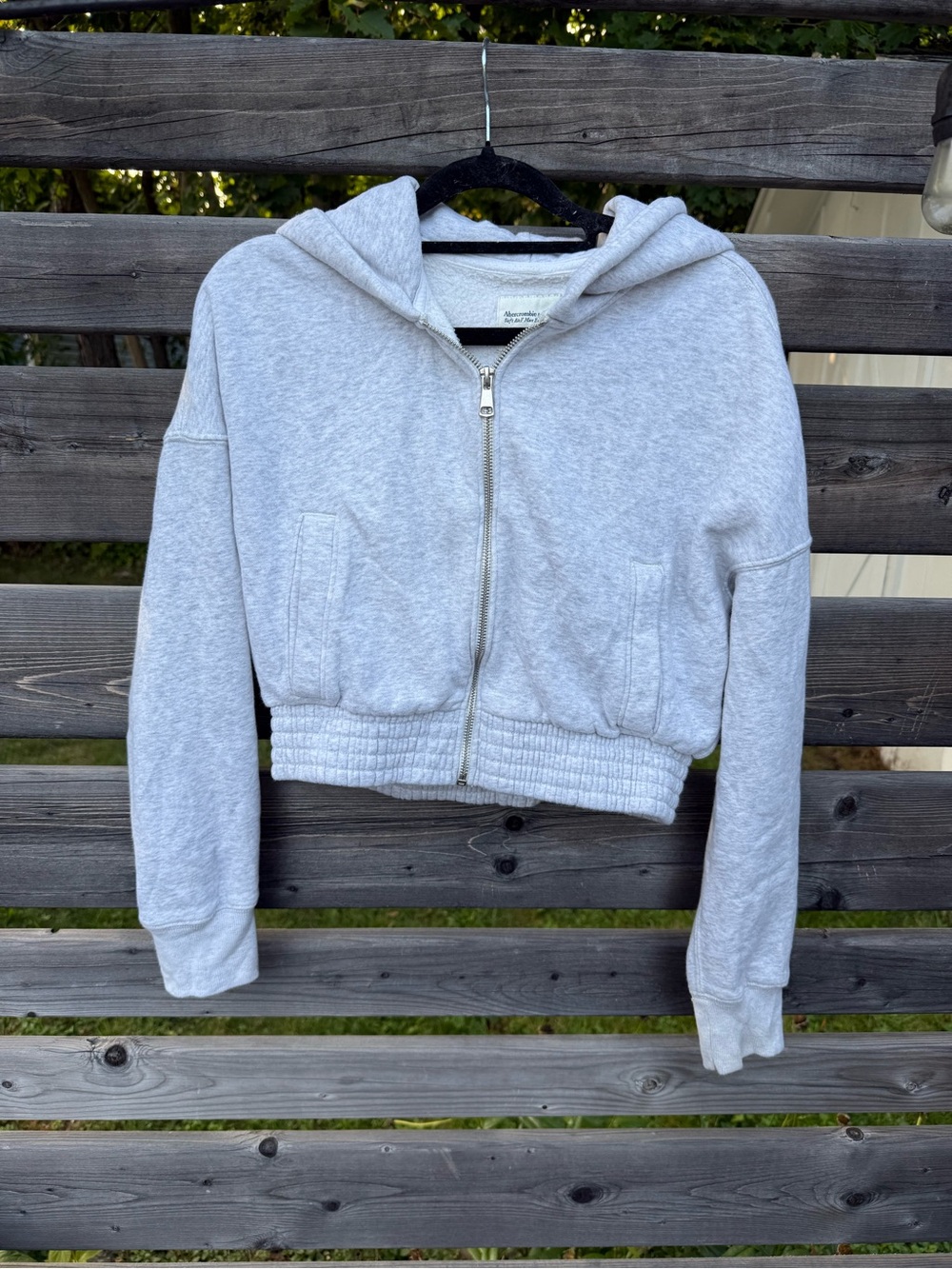 Abercrombie & Fitch Light Gray Cropped Zip Hoodie